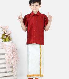BownBee South Indian Mundu Dhoti with Half SleeveSilk Blend Shirt - Red