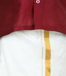 BownBee South Indian Mundu Dhoti with Half SleeveSilk Blend Shirt - Maroon