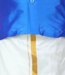 BownBee South Indian Mundu Dhoti with Half SleeveSilk Blend Shirt - Blue