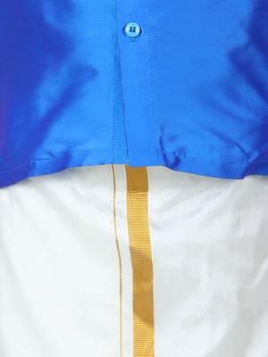 BownBee South Indian Mundu Dhoti with Half SleeveSilk Blend Shirt - Blue 2