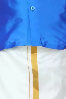 BownBee South Indian Mundu Dhoti with Half SleeveSilk Blend Shirt - Blue