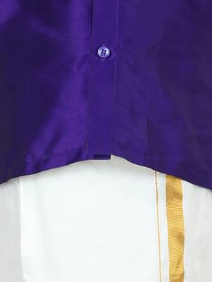 BownBee South Indian Mundu Dhoti with Half SleeveSilk Blend Shirt - Purple 2