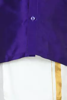 BownBee South Indian Mundu Dhoti with Half SleeveSilk Blend Shirt - Purple