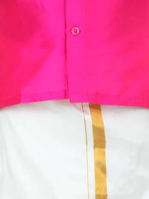 BownBee South Indian Mundu Dhoti with Half SleeveSilk Blend Shirt - Pink 2