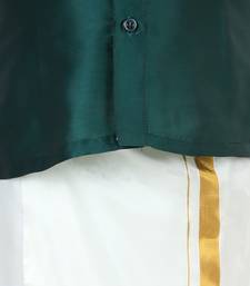 BownBee South Indian Mundu Dhoti with Half SleeveSilk Blend Shirt - Green