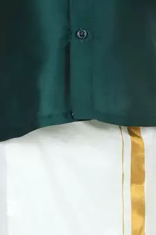 BownBee South Indian Mundu Dhoti with Half SleeveSilk Blend Shirt - Green