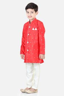 BownBeeFull SleeveSilk Blend Sherwani - Red