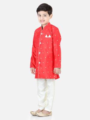 BownBeeFull SleeveSilk Blend Sherwani - Red 1