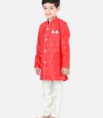 BownBeeFull SleeveSilk Blend Sherwani - Red