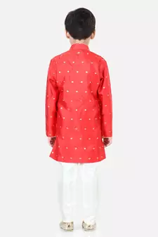 BownBeeFull SleeveSilk Blend Sherwani - Red