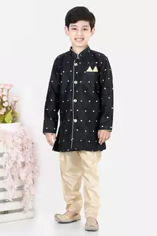BownBeeFull SleeveSilk Blend Sherwani - Black