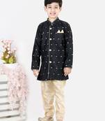 BownBeeFull SleeveSilk Blend Sherwani - Black