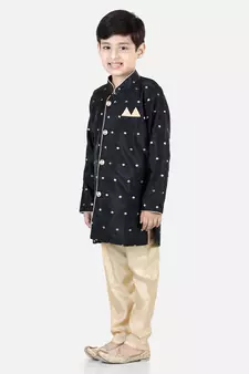 BownBeeFull SleeveSilk Blend Sherwani - Black
