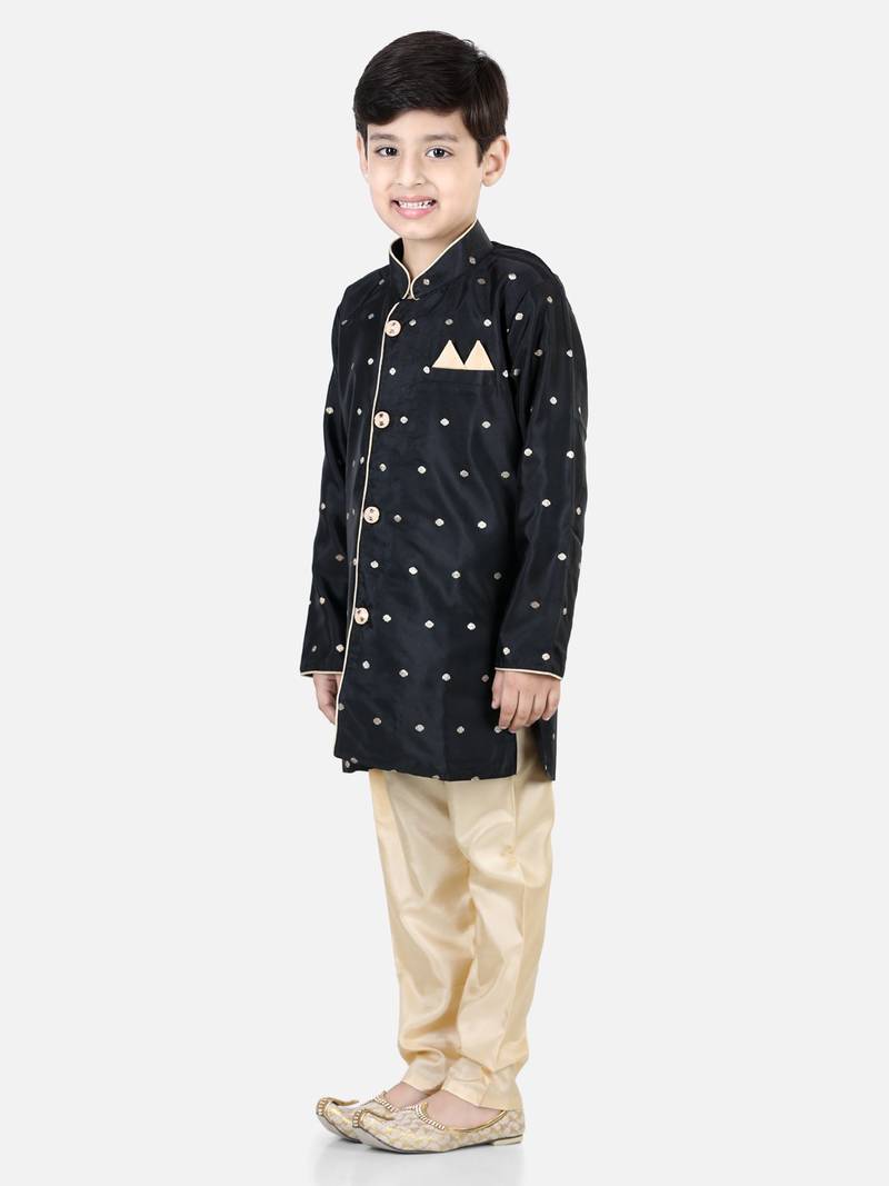 BownBeeFull SleeveSilk Blend Sherwani - Black