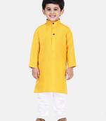 BownBee Boys Stand Collar Cotton Kurta pajama-Yellow
