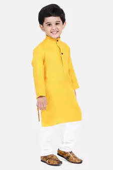 BownBee Boys Stand Collar Cotton Kurta pajama-Yellow