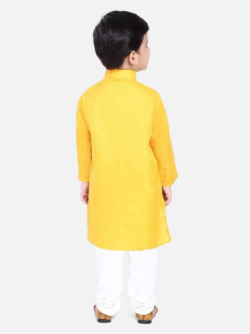 BownBee Boys Stand Collar Cotton Kurta pajama-Yellow
