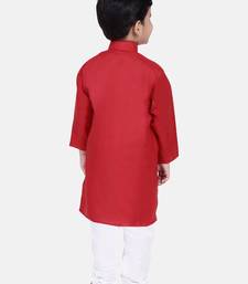 BownBee Boys Stand Collar Cotton Kurta pajama-Red