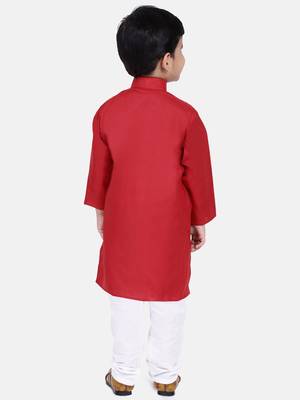 BownBee Boys Stand Collar Cotton Kurta pajama-Red 2