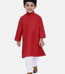 BownBee Boys Stand Collar Cotton Kurta pajama-Red