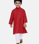 BownBee Boys Stand Collar Cotton Kurta pajama-Red