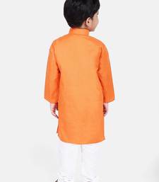 BownBee Boys Stand Collar Cotton Kurta pajama-Orange