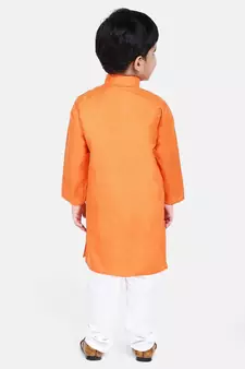 BownBee Boys Stand Collar Cotton Kurta pajama-Orange