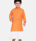 BownBee Boys Stand Collar Cotton Kurta pajama-Orange