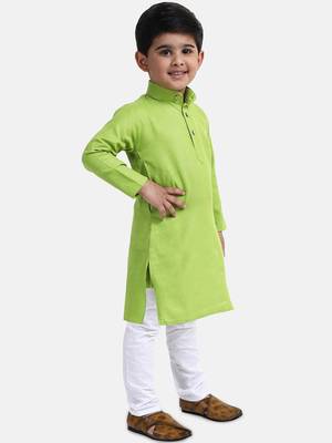 BownBee Boys Stand Collar Cotton Kurta pajama-Orange 1