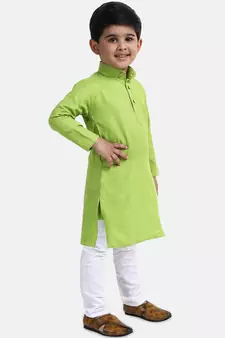 BownBee Boys Stand Collar Cotton Kurta pajama-Orange