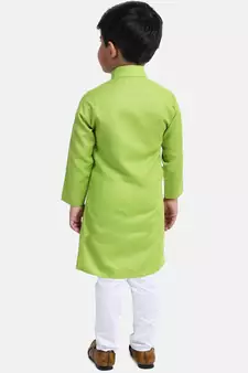 BownBee Boys Stand Collar Cotton Kurta pajama-Orange