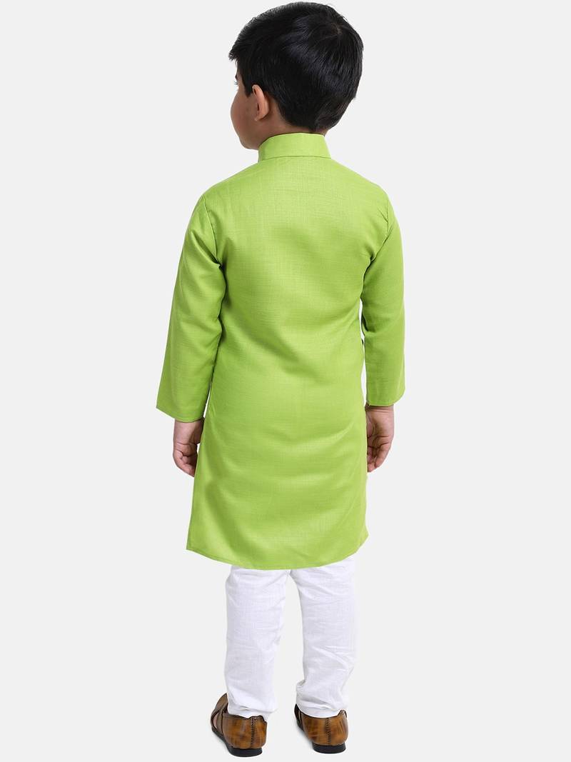 BownBee Boys Stand Collar Cotton Kurta pajama-Orange