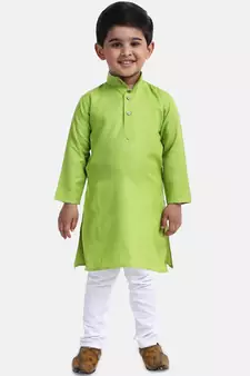 BownBee Boys Stand Collar Cotton Kurta pajama-Orange