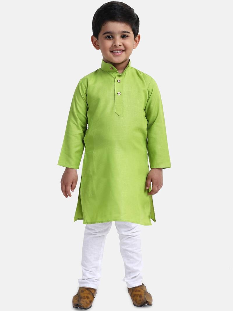 BownBee Boys Stand Collar Cotton Kurta pajama-Orange