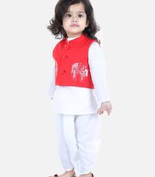BownBee Front Open Embroidered Jacket with Kurta Dhoti - Red