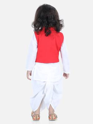 BownBee Front Open Embroidered Jacket with Kurta Dhoti - Red 4