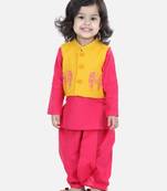 BownBee Front Open Embroidered jacket with Kurta Dhoti - Yellow