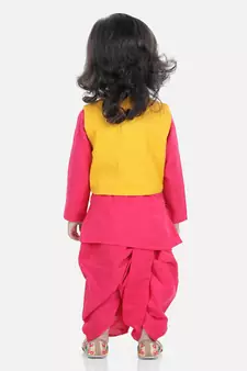 BownBee Front Open Embroidered jacket with Kurta Dhoti - Yellow