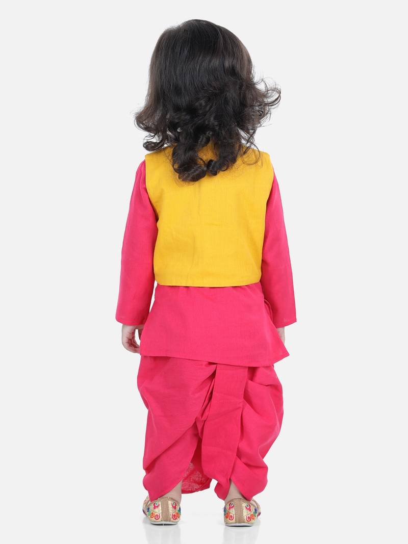 BownBee Front Open Embroidered jacket with Kurta Dhoti - Yellow