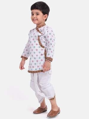 BownBee Boys Full Sleeve Cotton Kanhaiya Kurta with Dhoti Set White 2