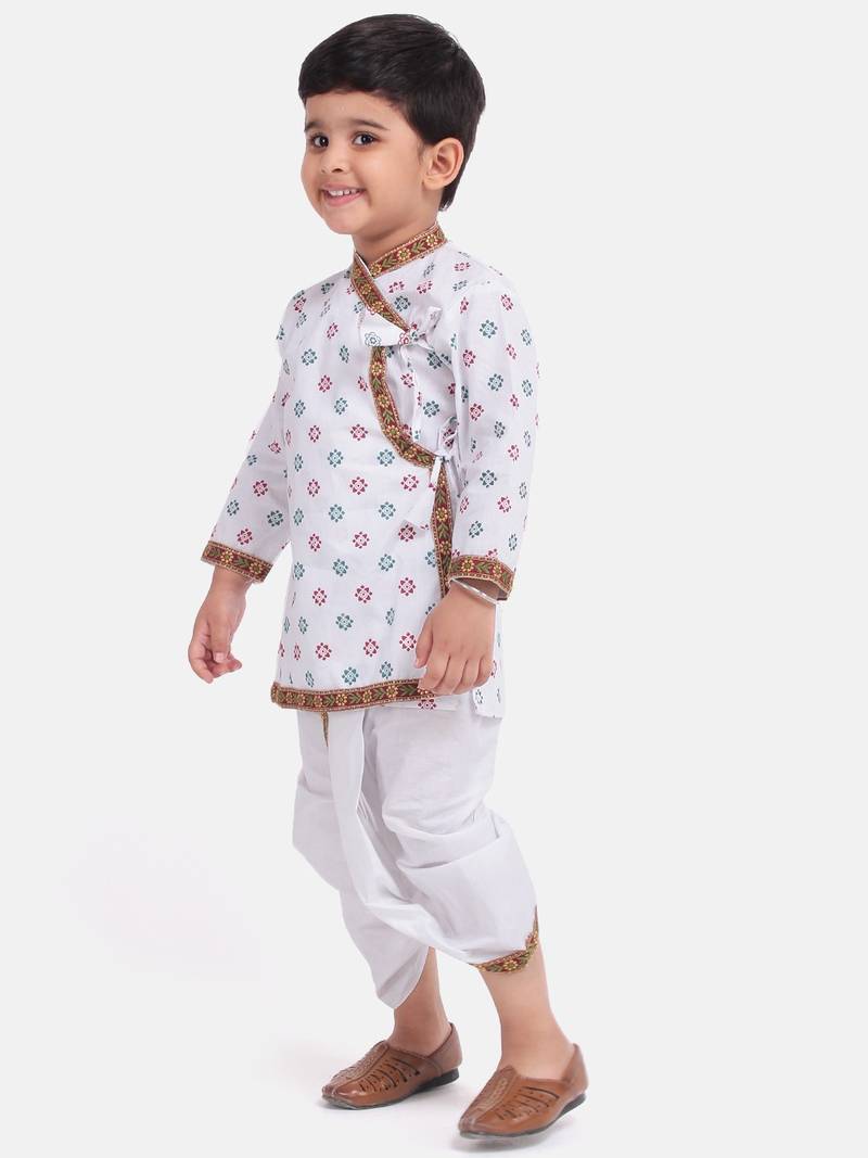 BownBee Boys Full Sleeve Cotton Kanhaiya Kurta with Dhoti Set White