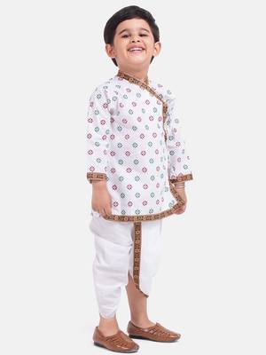BownBee Boys Full Sleeve Cotton Kanhaiya Kurta with Dhoti Set White 3