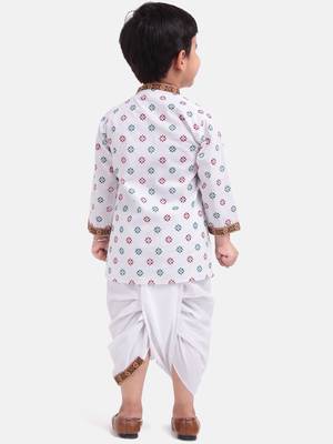 BownBee Boys Full Sleeve Cotton Kanhaiya Kurta with Dhoti Set White 4
