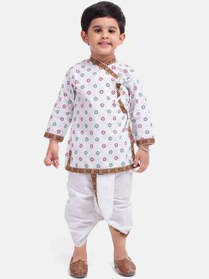 BownBee Boys Full Sleeve Cotton Kanhaiya Kurta with Dhoti Set White 5