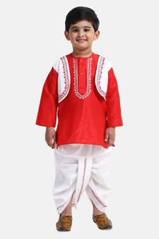 BownBee Attached Jacket Dhoti Kurta -Red