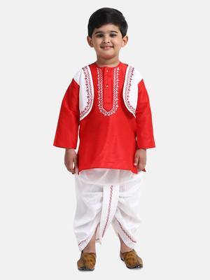 BownBee Attached Jacket Dhoti Kurta -Red 1