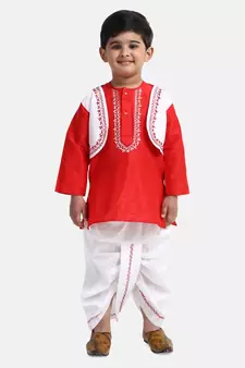 BownBee Attached Jacket Dhoti Kurta -Red