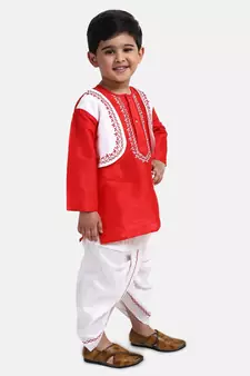 BownBee Attached Jacket Dhoti Kurta -Red