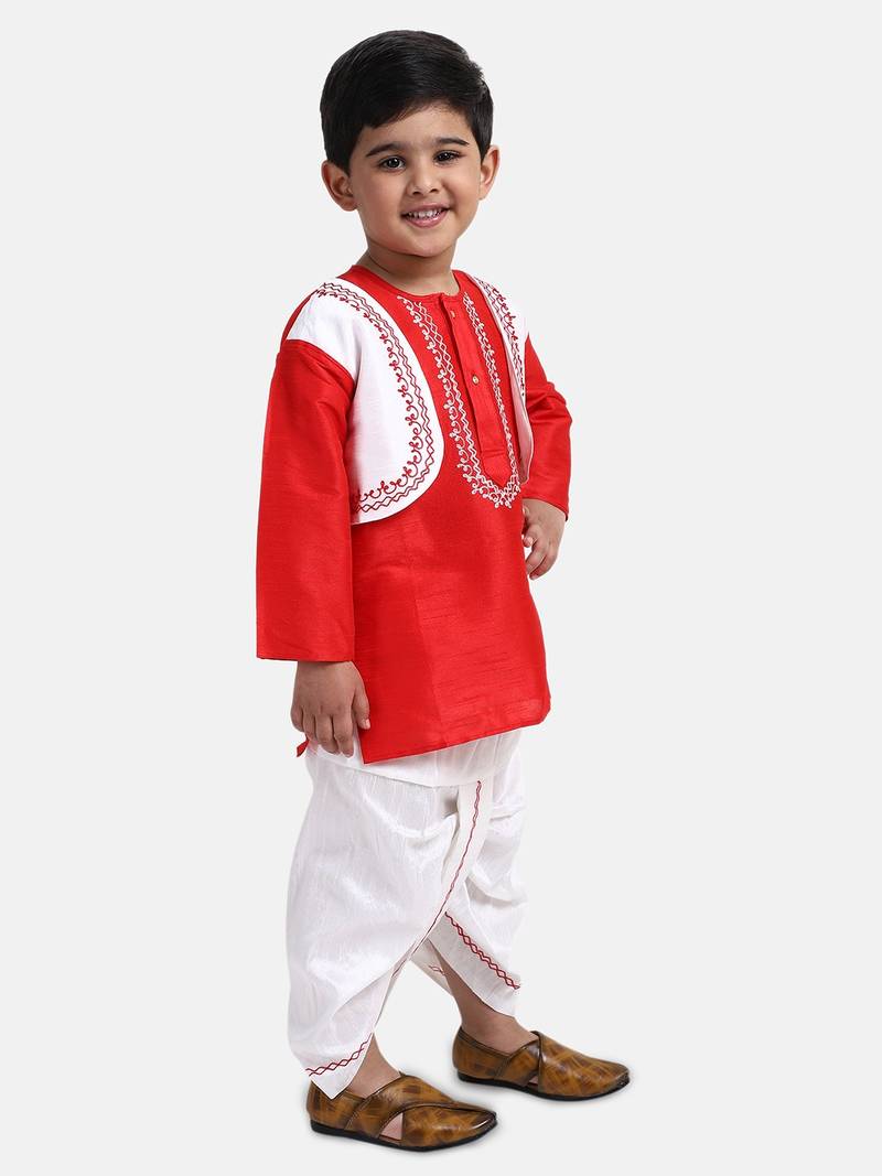 BownBee Attached Jacket Dhoti Kurta -Red