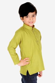 BownBee  Boys Cotton Full Sleeve Short Kurta - Green